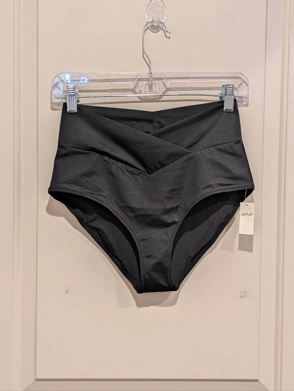 aerie Black High-Rise Cross-Front Bikini Bottoms - Picture 1 of 4
